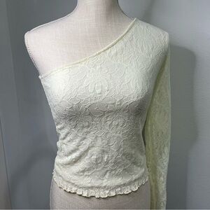 Urban Outfitters Cream Lace One Shoulder Long Sleeve Top Size M